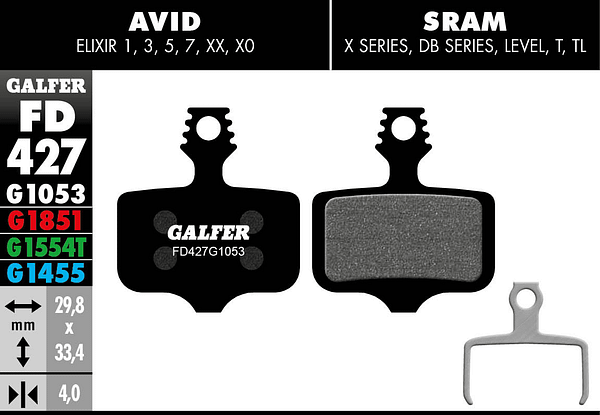 Pastilhas GALFER Avid Elixir/ Sram XX/ AXS FD427G1053 -STD