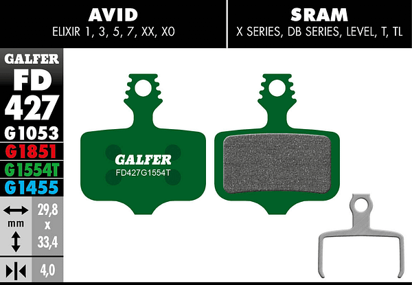 Pastilhas GALFER Avid Elixir/ Sram XX/ AXS FD427G1554T -PRO