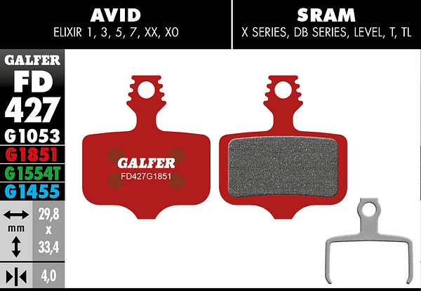 Pastilhas GALFER Avid Elixir/ Sram XX/ AXS FD427G1851 -ADV