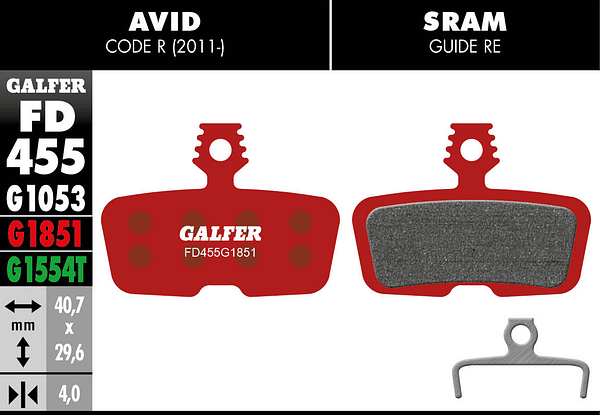 Pastilhas GALFER Avid Code R (&lt;2011) FD455G1851 -ADV